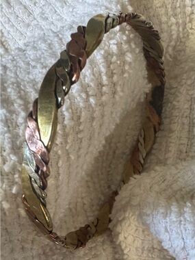 Tri-Tone Twisted Bangle Bracelet - Brass, Copper and Silver
